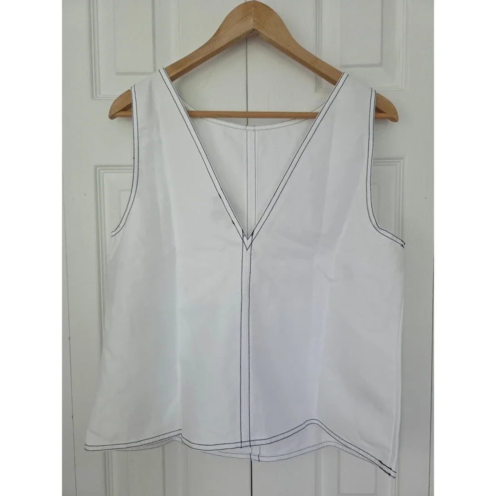 J. Crew Shell Top Contrast-stitch Cotton Poplin Women 14 White NWT $98 CV049